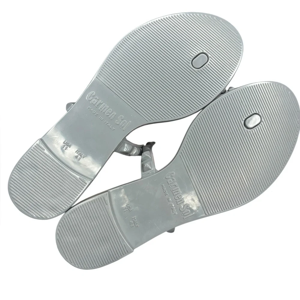 CARMEN SOL Silver Grey Maria Studded Flat Jelly Sandal Size 11